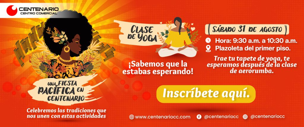 alt= Celebrando el Petronio Álvarez, Centenario invita a las personas a una clase de yoga. 